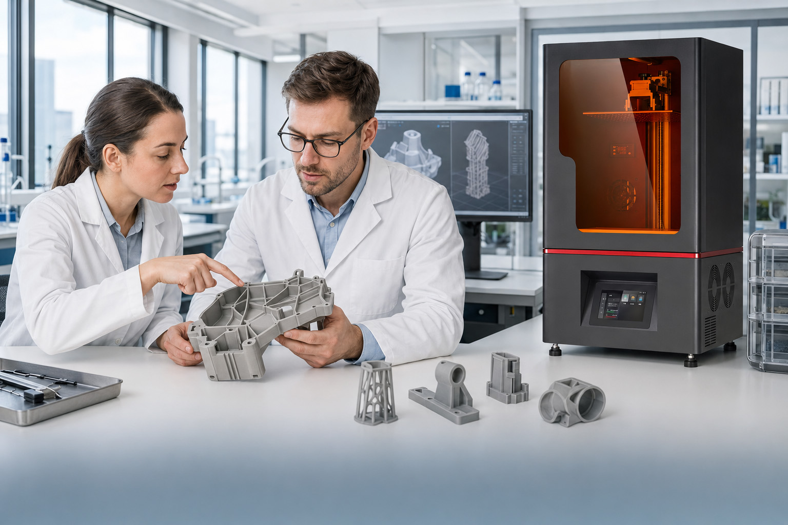 Инженеры Yidimu проверяют образцы полимерной 3D-печати