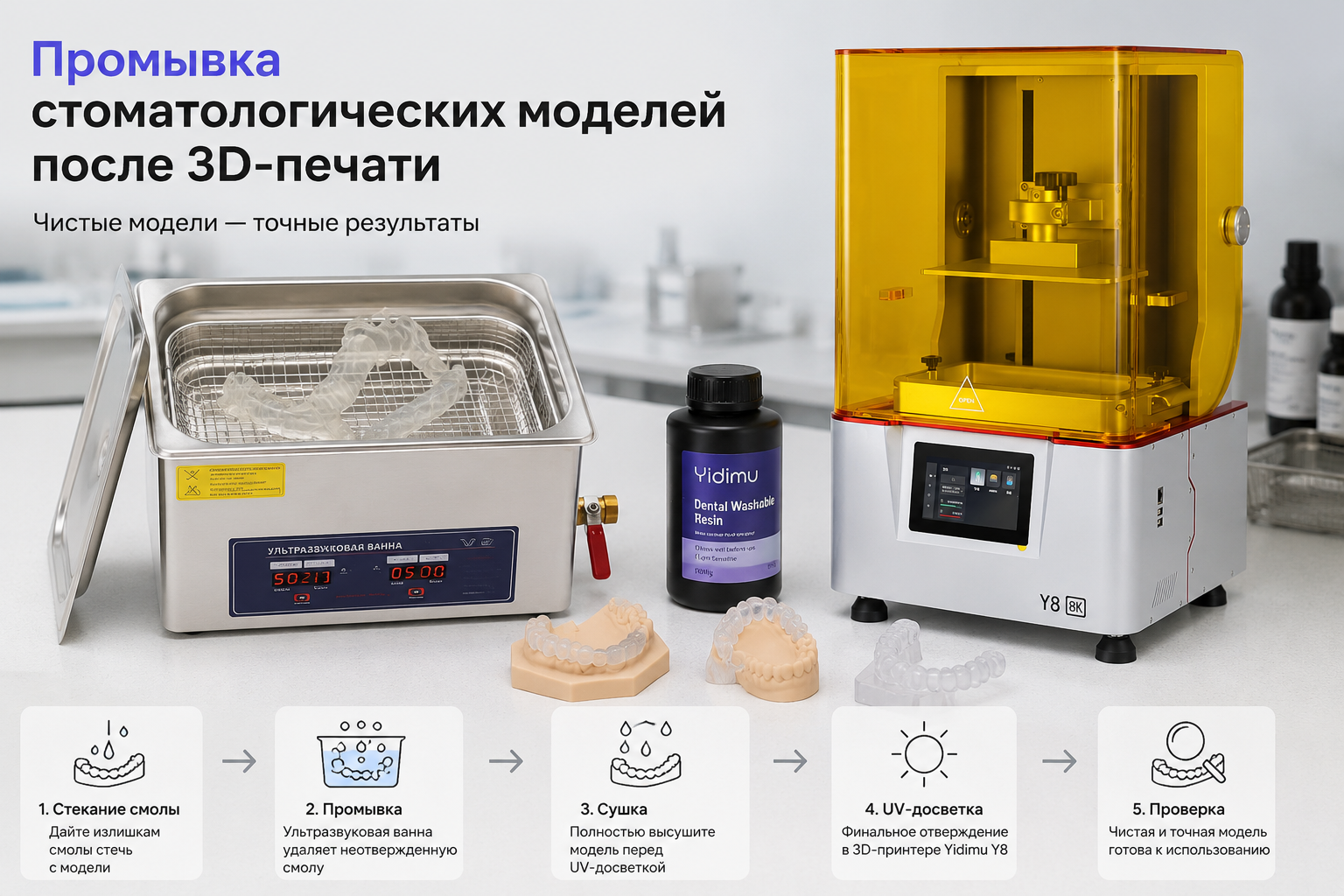 Промывка стоматологических моделей после 3d печати